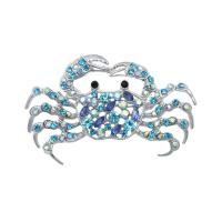 Tibetan Style Brooches, with Rhinestone, Crab, fashion jewelry, blue, Sold By PC