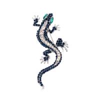 Tibetan Style Brooches, with Rhinestone, Gecko, fashion jewelry, blue, Sold By PC