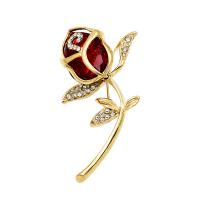 Tibetan Style Brooches, with Rhinestone, Rose, portable & fashion jewelry, golden, Sold By PC