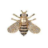 Zinc Alloy Brooches with Rhinestone & Plastic Pearl Bee portable & fashion jewelry Sold By PC