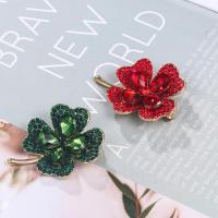 Zinc Alloy Brooches with Rhinestone Four Leaf Clover portable & fashion jewelry Sold By PC