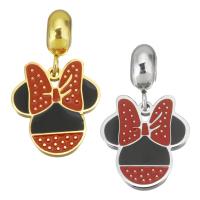 Stainless Steel European Pendants, 316 Stainless Steel, Mickey Mouse, plated, different color and pattern for choice & DIY, more colors for choice, 4*11*8mm 14.5*16*1.5mm, Hole:Approx 4.5mm, 5PCs/Bag, Sold By Bag