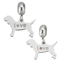 Stainless Steel European Pendants, 316 Stainless Steel, Dog, plated, different color and pattern for choice & DIY, more colors for choice, 4*11*8mm 18*12*1.5mm, Hole:Approx 4.5mm, 5PCs/Bag, Sold By Bag