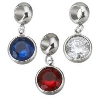 Stainless Steel European Pendants, 316 Stainless Steel, with Glass, Round, plated, different color and pattern for choice & DIY, more colors for choice, 4*11*8mm10*12*.5*5.5mm, Hole:Approx 4.5mm, 5PCs/Bag, Sold By Bag