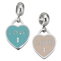 Stainless Steel European Pendants, 316 Stainless Steel, Heart, plated, different color and pattern for choice & DIY, more colors for choice, 4*11*8mm 13.5*18*1.5mm, Hole:Approx 4.5mm, 5PCs/Bag, Sold By Bag