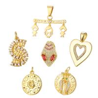 Cubic Zirconia Micro Pave Brass Pendant, with Cubic Zirconia, plated, DIY & different styles for choice & micro pave cubic zirconia, more colors for choice, 5PCs/Bag, Sold By Bag