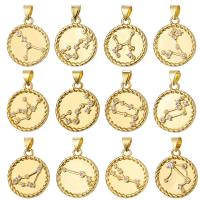 Cubic Zirconia Micro Pave Brass Pendant, with Cubic Zirconia, Round, plated, DIY & different styles for choice & micro pave cubic zirconia, golden, 20*17*2.5mm, 5PCs/Bag, Sold By Bag