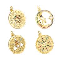 Cubic Zirconia Micro Pave Brass Pendant, with Cubic Zirconia, Round, plated, DIY & different styles for choice & micro pave cubic zirconia, golden, 20*17.3*1.5mm, 5PCs/Bag, Sold By Bag