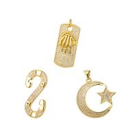 Cubic Zirconia Micro Pave Brass Pendant, with Cubic Zirconia, plated, DIY & different styles for choice & micro pave cubic zirconia, golden, 5PCs/Bag, Sold By Bag