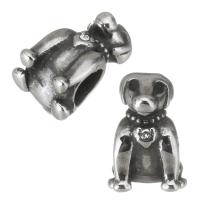 Stainless Steel Large Hole Beads, 316L Stainless Steel, Dog, plated, DIY, silver color, 8*12.5*8mm, 5PCs/Bag, Sold By Bag