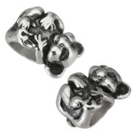 Edelstahl-Perlen mit großem Loch, 316 L Edelstahl, Bär, plattiert, DIY, Silberfarbe, 8*11.5*7mm, Bohrung:ca. 4.5mm, 5PCs/Tasche, verkauft von Tasche