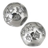Edelstahl-Perlen mit großem Loch, 316 L Edelstahl, rund, plattiert, DIY, Silberfarbe, 10*9*10mm, Bohrung:ca. 4.5mm, 5PCs/Tasche, verkauft von Tasche