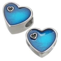 Stainless Steel Large Hole Beads, 316L Stainless Steel, Heart, plated, DIY, blue, 12*10*7mm, Hole:Approx 4.5mm, 5PCs/Bag, Sold By Bag