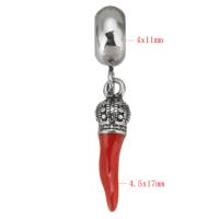 Stainless Steel European Pendants, 316L Stainless Steel, Cayenne, plated, DIY, red, 4*11*8mmuff0c15*18*2mm, Hole:Approx 4.5mm, 5PCs/Bag, Sold By Bag