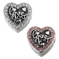 Stainless Steel Large Hole Beads, 316L Stainless Steel, with Rhinestone, Heart, plated, DIY & with rhinestone, more colors for choice, 12*12*7.5mm, Hole:Approx 4.5mm, 5PCs/Bag, Sold By Bag
