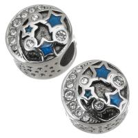 Edelstahl-Perlen mit großem Loch, 316 L Edelstahl, rund, plattiert, DIY & mit Strass, Silberfarbe, 11.5*10mm,, Bohrung:ca. 4.5mm, 5PCs/Tasche, verkauft von Tasche