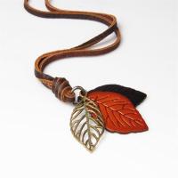 PU Leather Cord Necklace, Tibetan Style, with PU Leather, Leaf, plated, Unisex & different styles for choice & hollow, nickel, lead & cadmium free, 60x30mm, Sold Per Approx 27.5 Inch Strand