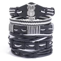 PU Leather Cord Bracelets, plated, 6 pieces & fashion jewelry & multilayer & Unisex, 6CM,17-18CM,8-9CM,15.5CM,9.7CM, Sold By Set