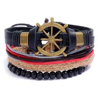 PU Leather Cord Bracelets, with Waxed Cotton Cord, plated, 4 pieces & fashion jewelry & multilayer & Unisex, 6CM,17-18CM,8-9CM,7.9CM,9.7CM, Sold By Set