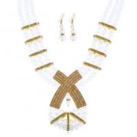 Crystal Jewelry Sets earring & necklace with Zinc Alloy gold color plated 2 pieces & for woman & with rhinestone Length 15.74 Inch Sold By Bag