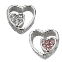 Stainless Steel European Beads, 316 Stainless Steel, Heart, plated, with rhinestone, more colors for choice, 11x11x7mm, Hole:Approx 4.5mm, Approx 5PCs/Bag, Sold By Bag