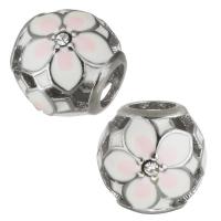 Stainless Steel European Beads, 316 Stainless Steel, Flower, plated, enamel, pink, 11x10x11mm, Hole:Approx 4.5mm, 5PCs/Bag, Sold By Bag