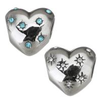 Stainless Steel European Beads, 316 Stainless Steel, Heart, with rhinestone, more colors for choice, 11x10.50x8.50mm, Hole:Approx 4.5mm, 5PCs/Bag, Sold By Bag