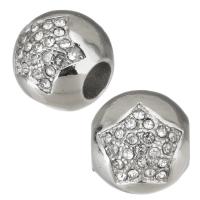 Stainless Steel European Beads 316 Stainless Steel Round with rhinestone white Approx 4.5mm Sold By Bag