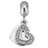 Stainless Steel European Pendants, 316 Stainless Steel, Heart, with rhinestone, original color, 4x11x8mm,10x13x1.5mm, Hole:Approx 4.5mm, 5PCs/Bag, Sold By Bag