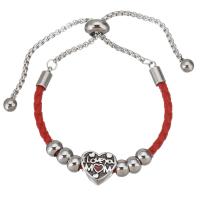 Stainless Steel Jewelry Bracelet, 316 Stainless Steel, with PU Leather, Heart, adjustable & for woman, 12x10mm,6mm,3mm, Length:Approx 9 Inch, 5Strands/Bag, Sold By Bag
