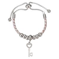 Stainless Steel Jewelry Bracelet, 316 Stainless Steel, with PU Leather, Key, adjustable & for woman & enamel, 8x20mm,6mm,3mm, Length:Approx 9 Inch, 5Strands/Bag, Sold By Bag