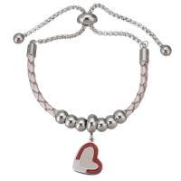 Stainless Steel Jewelry Bracelet, 316 Stainless Steel, with PU Leather, Heart, adjustable & for woman & enamel, 12x15mm,6mm,3mm, Length:Approx 9 Inch, 5Strands/Bag, Sold By Bag