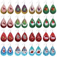 Boucles d'oreilles de Noël, cuir PU, avec alliage de zinc, pour femme, plus de couleurs à choisir, 36x55mm, 10pairescouple/lot, Vendu par lot