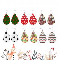 Christmas Earrings, Leather, with Tibetan Style, for woman, more colors for choice, 36x55mm, 10Bags/Lot, Sold By Lot
