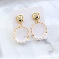 Tibetan Style Drop Earrings, with Plastic Pearl, gold color plated, for woman, white, nickel, lead & cadmium free, 20x35mm, Sold By Pair
