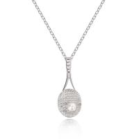Cubic Zircon Micro Pave Brass Necklace Tennis Racket silver color plated fashion jewelry & micro pave cubic zirconia & for woman nickel lead & cadmium free Sold By Strand