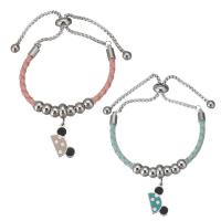 Stainless Steel Jewelry Bracelet, 316 Stainless Steel, with PU Leather, adjustable & box chain & for woman & enamel, more colors for choice, 12x17mm,6mm,3mm, Length:Approx 9 Inch, 5Strands/Bag, Sold By Bag