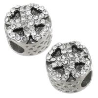 Stainless Steel European Beads, 316 Stainless Steel, silver color plated, with rhinestone & hollow, 11.50x8mm, Hole:Approx 4.5mm, 5PCs/Bag, Sold By Bag