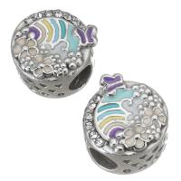 Stainless Steel European Beads, 316 Stainless Steel, silver color plated, enamel & with rhinestone, 11.50x12x8mm, Hole:Approx 4.5mm, 5PCs/Bag, Sold By Bag