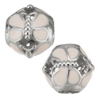 Edelstahl European Perlen, 316 Edelstahl, silberfarben plattiert, Emaille & hohl, Rosa, 11.50x10x11.50mm, Bohrung:ca. 4.5mm, 5PCs/Tasche, verkauft von Tasche