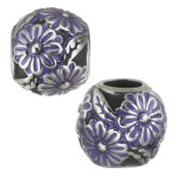 Stainless Steel European Beads, 316 Stainless Steel, silver color plated, enamel, purple, 10.50x9x10.50mm, Hole:Approx 4.5mm, 5PCs/Bag, Sold By Bag