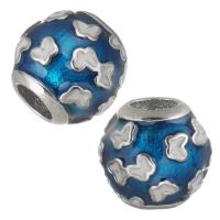 Edelstahl European Perlen, 316 Edelstahl, silberfarben plattiert, Emaille, blau, 10x9.50x10mm, Bohrung:ca. 4.5mm, 5PCs/Tasche, verkauft von Tasche