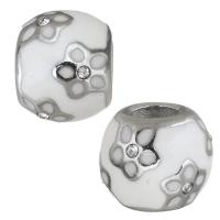 Stainless Steel European Beads, 316 Stainless Steel, silver color plated, enamel & with rhinestone, white, 10x8.50x10mm, Hole:Approx 4.5mm, 5PCs/Bag, Sold By Bag