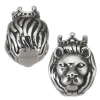 Stainless Steel European Beads, 316 Stainless Steel, Lion, silver color plated, blacken, 9x12x11mm, Hole:Approx 4.5mm, 5PCs/Bag, Sold By Bag
