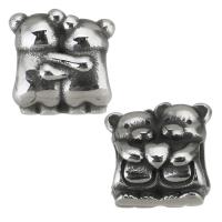 Stainless Steel European Beads, 316 Stainless Steel, Bear, silver color plated, blacken, 11.50x11.50x8mm, Hole:Approx 4.5mm, 5PCs/Bag, Sold By Bag