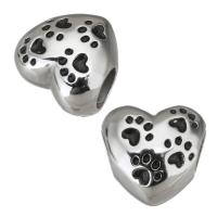 Stainless Steel European Beads, 316 Stainless Steel, Heart, silver color plated, enamel & blacken, 11.50x11x8.50mm, Hole:Approx 4.5mm, 5PCs/Bag, Sold By Bag