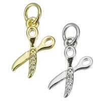 Cubic Zirconia Micro Pave Brass Pendant, Scissors, plated, micro pave cubic zirconia, more colors for choice, 10x15x2.5mm, Hole:Approx 3.5mm, 30PCs/Lot, Sold By Lot