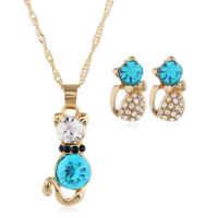 Zinc Alloy Jewelry Sets Stud Earring & necklace with Crystal plated fashion jewelry & for woman nickel lead & cadmium free Length 15.7 Inch Sold By PC