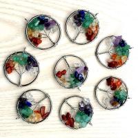 Gemstone Pendants Jewelry, Natural Stone, with Tibetan Style, Tree, silver color plated, Unisex, multi-colored, 30x30mm, Sold By PC
