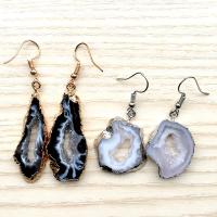 Agate Earring, Ice Quartz Agate, with Brass, plated, different styles for choice & for woman, Sold By Pair